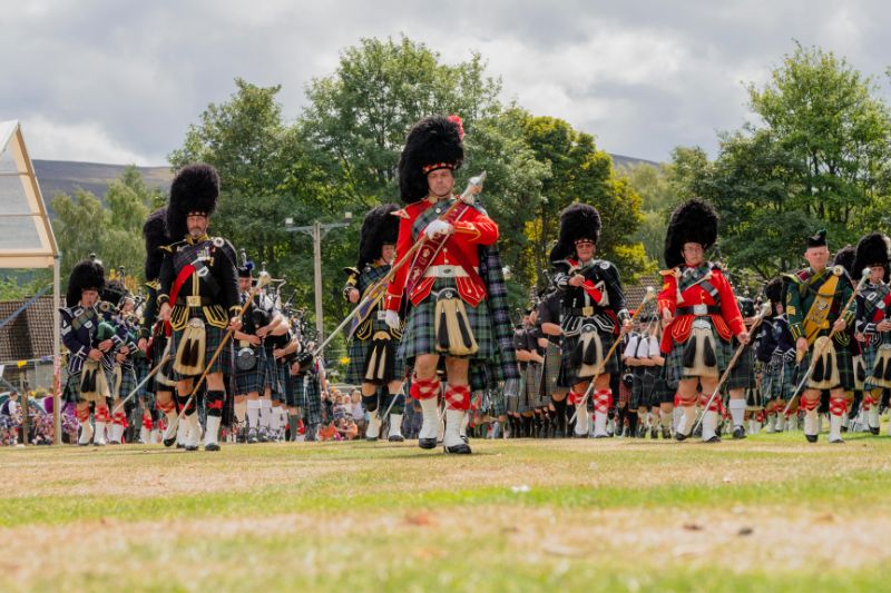 Pipe band marching at the Highland Games 